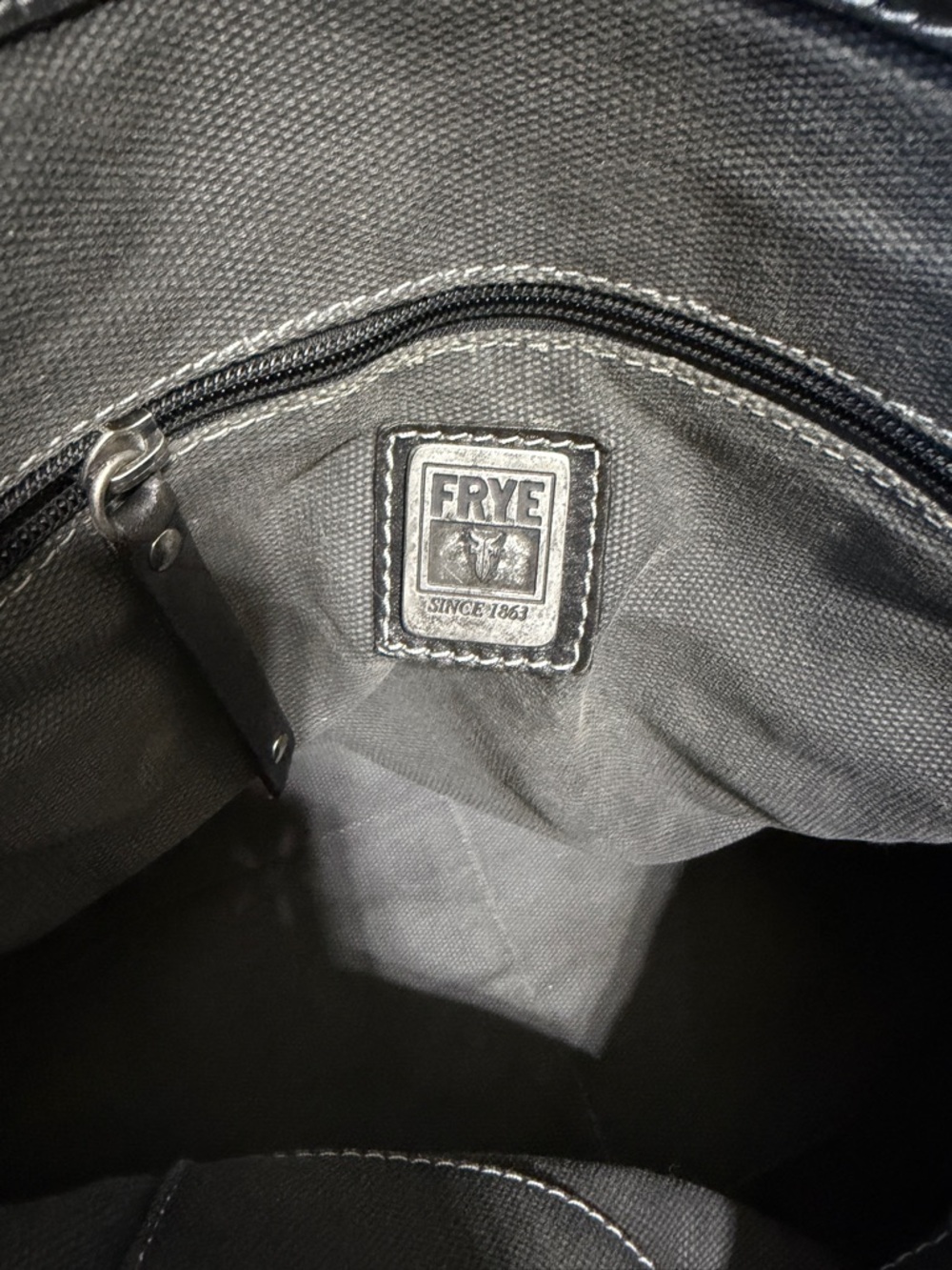 Frye Melissa rustic distressed black leather silver studded moto large tote bag - Picture 12 of 13